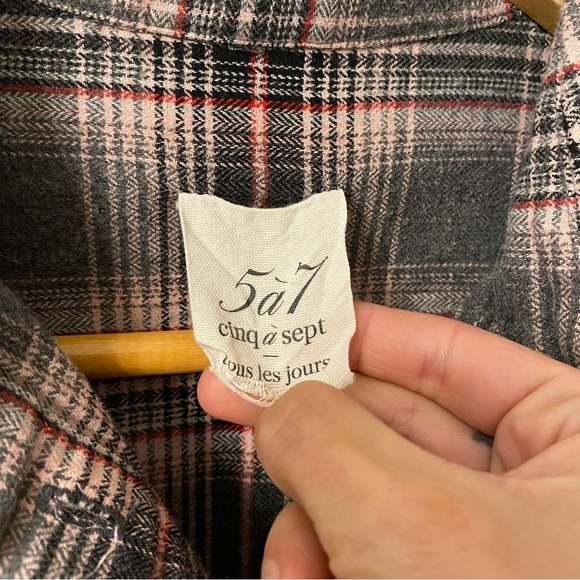 Cinq A Sept Emile Grey Plaid Button Front Crop Top Collared Shirt Cropped Cotton - Picture 9 of 12